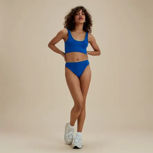 Flu3nte Embossed Cheeky Solid High Waist Bikini Bottom