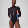 Long Sleeve Colorblock Zip One Piece