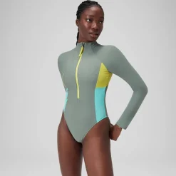 Long Sleeve Colorblock Zip One Piece